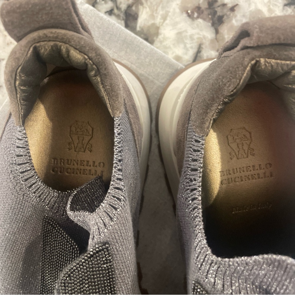 Brunello Cucinelli Gray Women’s Monili Suede Sneakers - Picture 2 of 6